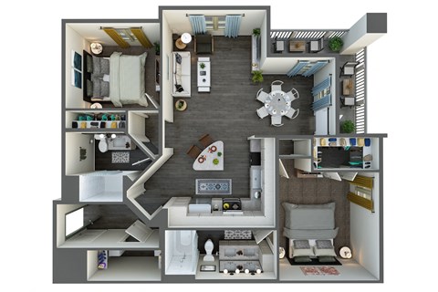 Floor plan for 2 beds, 2 baths, 1055 sqft